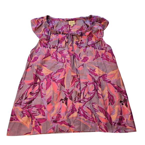 Ella Moss Silk Top Womens Medium Sleeveless Ruffle Floral Coquette Feminine Work - Picture 1 of 10